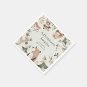 冒険はウッドランド動物のセージ赤ちゃんシャワーを待つ スタンダードカクテルナプキン (角)