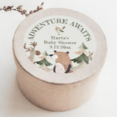 冒険はウッドランド動物のセージ赤ちゃんシャワーを待つ ラウンドシール