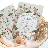 冒険はウッドランド動物アーチ赤ちゃんシャワーを待つ 招待状