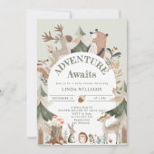 冒険はウッドランド動物アーチ赤ちゃんシャワーを待つ 招待状 (正面)