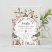 冒険はウッドランド動物アーチ赤ちゃんシャワーを待つ 招待状 (スタンド正面)