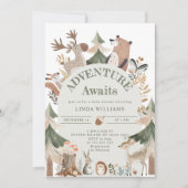 冒険はウッドランド動物アーチ赤ちゃんシャワーを待つ 招待状 (正面)