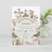 冒険はウッドランド動物アーチ赤ちゃんシャワーを待つ 招待状 (スタンド正面)