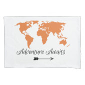 冒険はオレンジ世界地図を待ちます 枕カバー (正面)