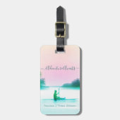 冒険はカップルのためのピンクブルーSUP旅行を待っている ラゲッジタグ (正面縦)