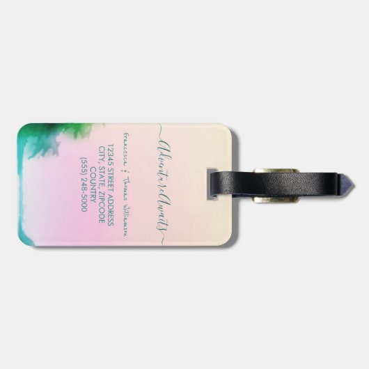 冒険はカップルのためのピンクブルーSUP旅行を待っている ラゲッジタグ (裏面横)