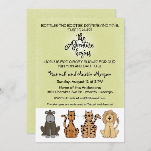 冒険はカップルの赤ちゃんシャワーを始める 招待状 (正面/裏面)
