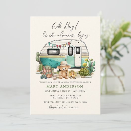 冒険はキャンパー夏の赤ちゃんシャワーを始める 招待状 (スタンド正面)