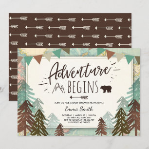 冒険はベビーシャワーの招待旅行地図を始めます 招待状