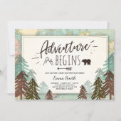 冒険はベビーシャワーの招待旅行地図を始めます 招待状 (正面)