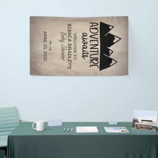 冒険はベビーシャワー|の素朴な木を待ちます 横断幕 (トレードショー)