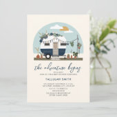 冒険はボーホブルーキャンパー赤ちゃんシャワーを開始 招待状 (スタンド正面)