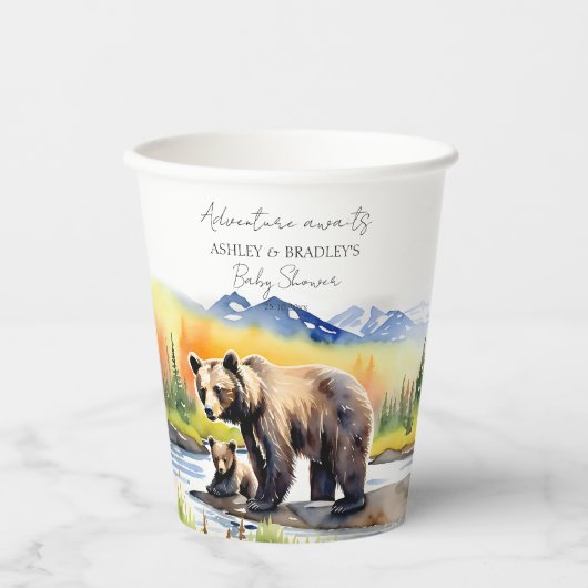 冒険はママの赤ちゃんシャワーとクマの子を待っている 紙コップ (正面)