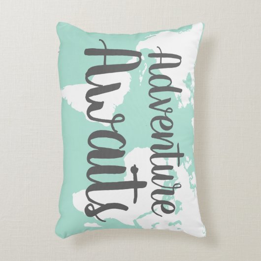 冒険は世界地図及びミントを待ちます アクセントクッション (正面(垂直))