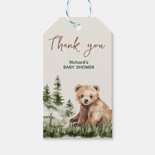 冒険は可愛い森の熊の赤ちゃんシャワーを待っている ギフトタグ (正面)