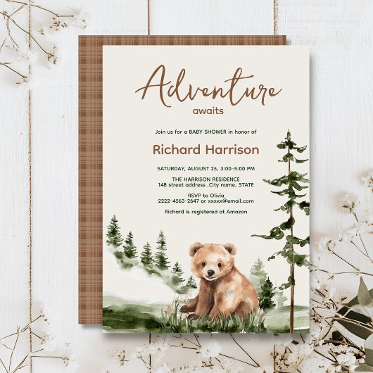 冒険は可愛い森の熊の赤ちゃんシャワーを待っている 招待状