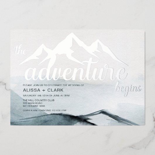 冒険は山の結婚始まり 箔招待状 (正面)