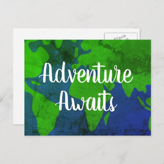 冒険は新しい住所世界地図移動を待ちます 案内ポストカード (正面/裏面)