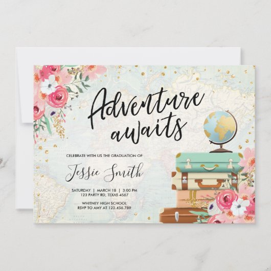 冒険は旅行卒業パーティーの学校を待ちます 招待状 (正面)