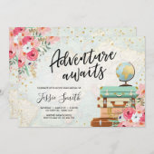 冒険は旅行卒業パーティーの学校を待ちます 招待状 (正面/裏面)