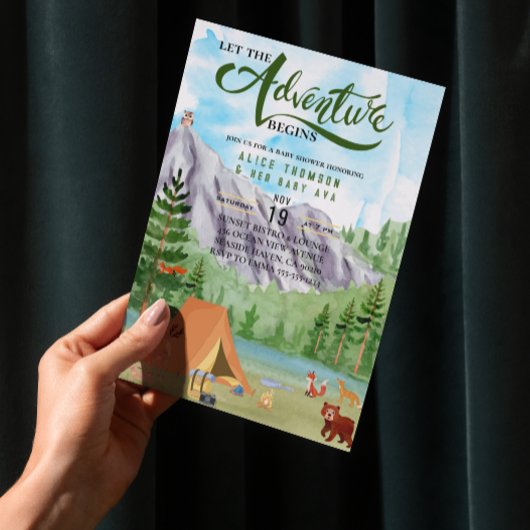 冒険は森の山の赤ん坊のシャワーを始める 招待状