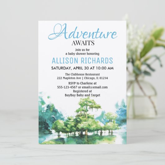 冒険は森の水の赤ちゃんシャワーを待つ 招待状 (スタンド正面)