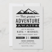 冒険は灰色のベビーシャワーの招待状を待ちます 招待状 (正面)
