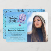 冒険は熱気の気球の写真の卒業を待ちます 招待状 (正面/裏面)