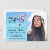 冒険は熱気の気球の写真の卒業を待ちます 招待状 (正面)