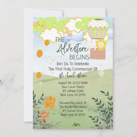 冒険は熱気球の第1聖餐式を始める 招待状 (正面)