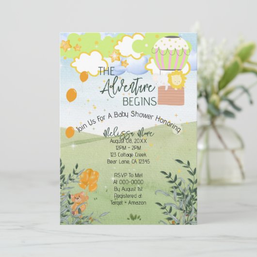 冒険は熱気球の赤ちゃんシャワーを始める 招待状 (スタンド正面)