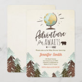 冒険は素朴なベビーシャワーの招待のヴィンテージを待ちます 招待状 (正面/裏面)