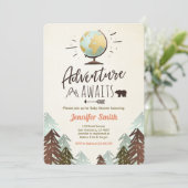 冒険は素朴なベビーシャワーの招待のヴィンテージを待ちます 招待状 (スタンド正面)