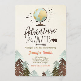 冒険は素朴なベビーシャワーの招待のヴィンテージを待ちます 招待状