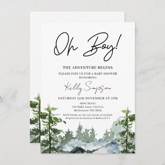冒険は荒野の山の赤ちゃんシャワーを開始 招待状 (正面/裏面)