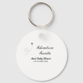 冒険は赤ちゃんシャワーを待っている名前の日付飛行機s キーホルダー (裏面)