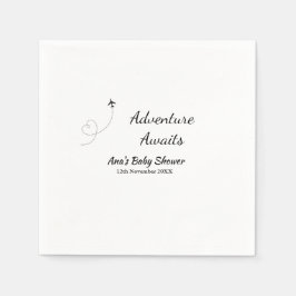 冒険は赤ちゃんシャワーを待っている名前の日付飛行機s スタンダードカクテルナプキン