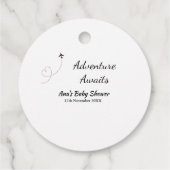 冒険は赤ちゃんシャワーを待っている名前の日付飛行機s フェイバータグ (裏面)