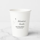 冒険は赤ちゃんシャワーを待っている名前の日付飛行機s 紙コップ (裏面)