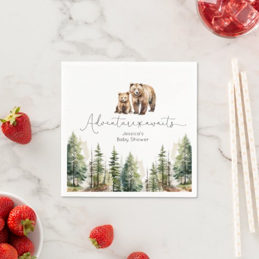 冒険は野生の森のベビーシャワーを待っている スタンダードカクテルナプキン (インサイチュ)