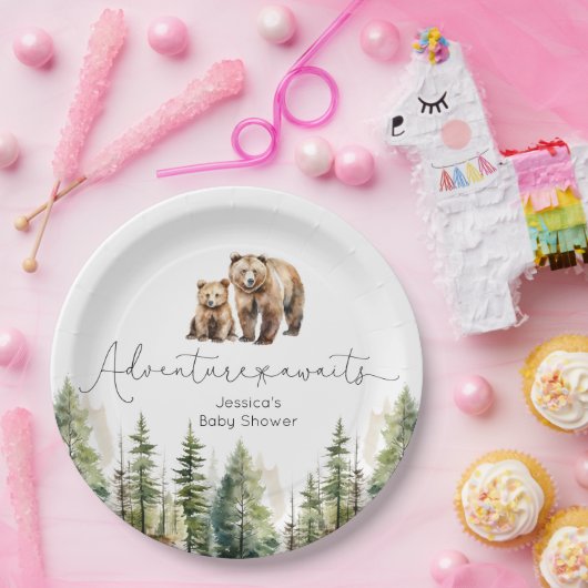 冒険は野生の森のベビーシャワーを待っている ペーパープレート (パーティー)