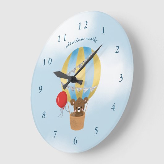 冒険は青い熱気球の子供部屋室を待つ ラージ壁時計 (傾斜)