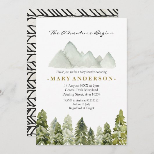 冒険ぼ素朴うほ森のベビーシャワー 招待状 (正面/裏面)