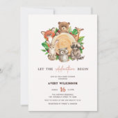 冒険をウッドランド・ボーイ・ベイビー・シャワーから始める 招待状 (正面)