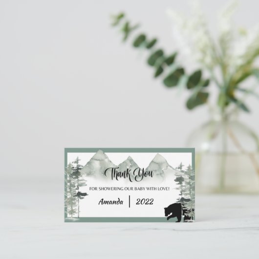 冒険を始めてベビーシャワーを浴びるサンキューカード エンクロージャーカード (スタンド正面)