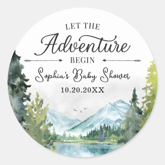 冒険を始めよう赤ちゃんシャワーのステッカー ラウンドシール (正面)