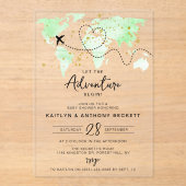 「冒険を始めよう!」 旅行マップ赤ちゃんシャワー アクリル招待状 (正面)