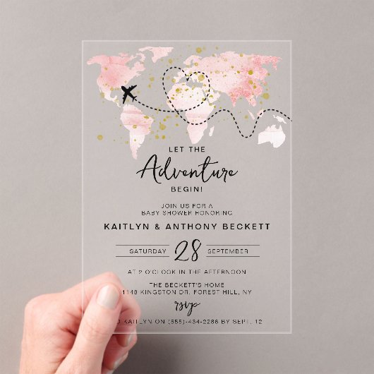 「冒険を始めよう！」 旅行マップ赤ちゃんシャワー アクリル招待状 (インサイチュ (ポータブル))