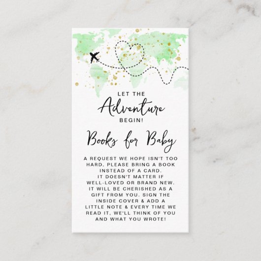 「冒険を始めよう！」 旅行マップ赤ちゃんシャワー エンクロージャーカード (正面)