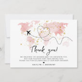 「冒険を始めよう！」 旅行マップ赤ちゃんシャワー サンキューカード (正面)